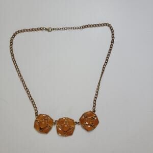 Vintage Geometric Amber Orange Statement Necklace with Gold Tone Chain Jewelry